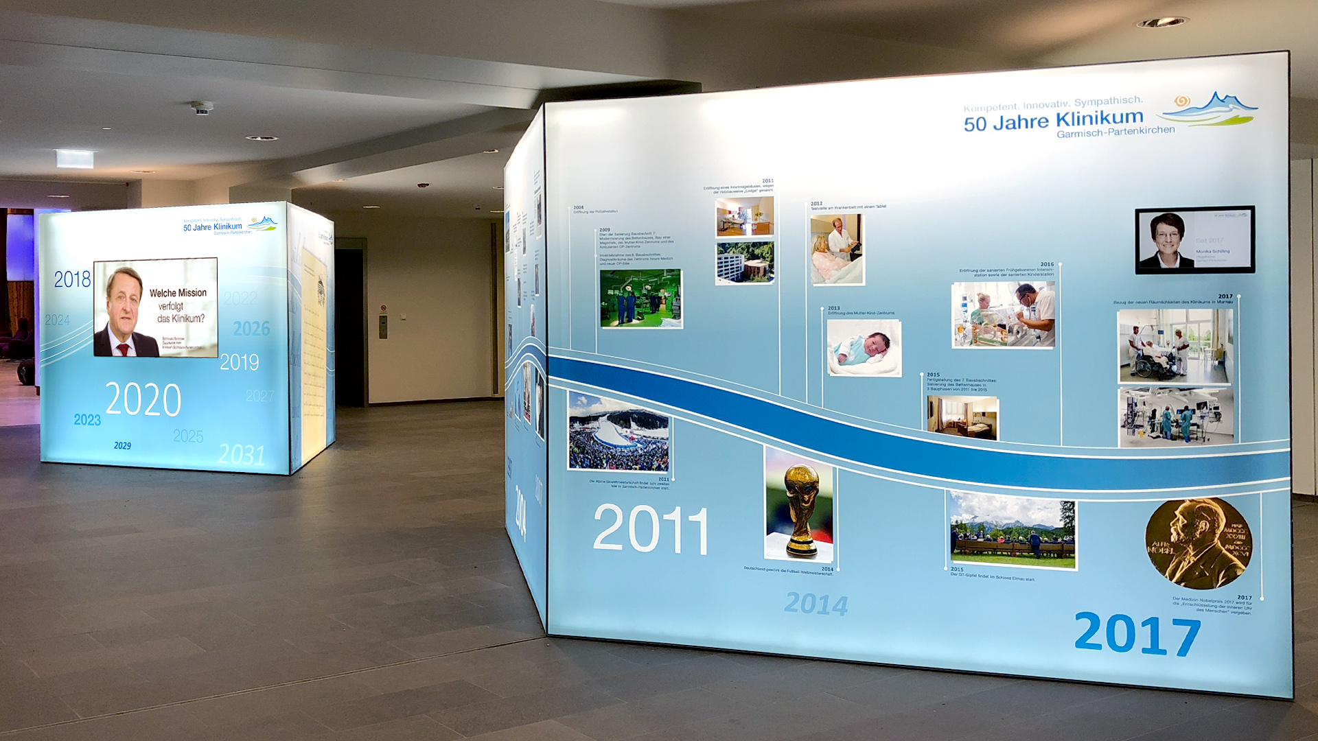 Klinikum Jubiläum - Medieninstallation mit Historie, Kurzporträts und Statements der Leitungsebene