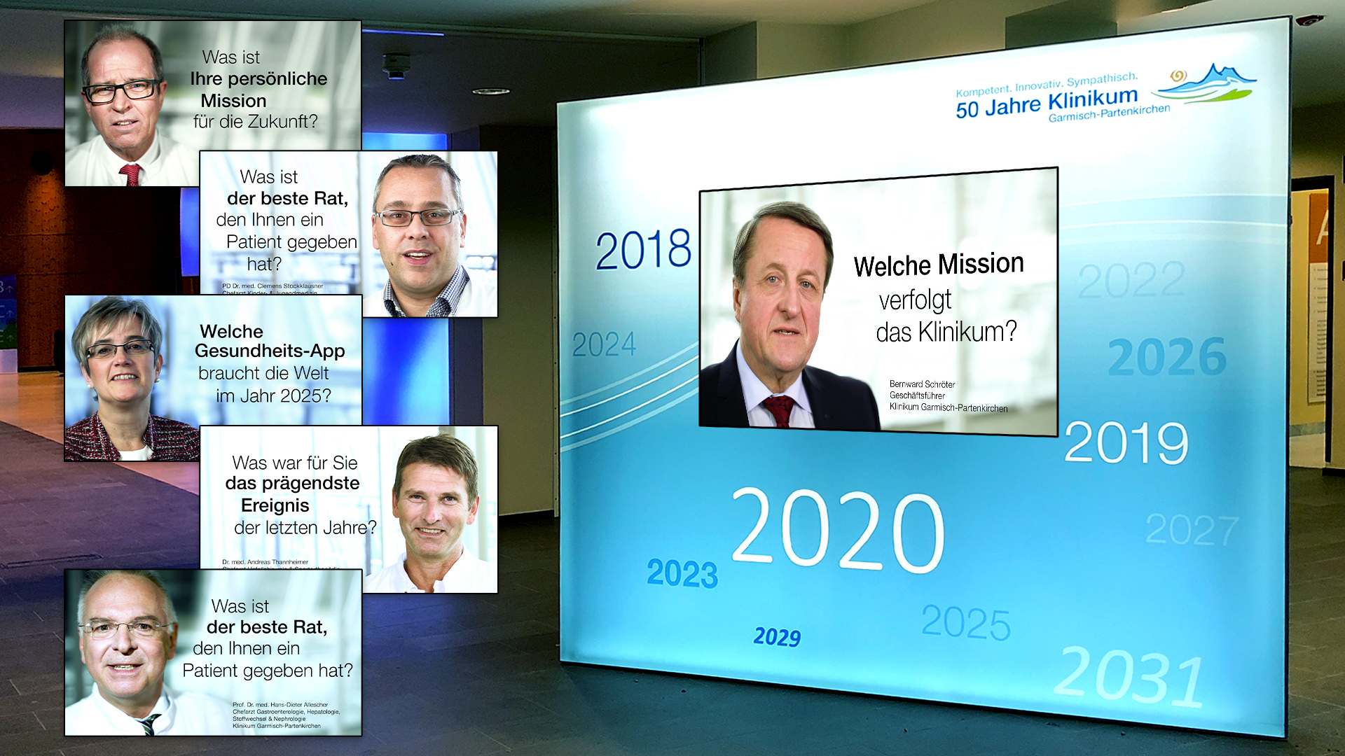 Klinikum Jubiläum - Medieninstallation mit Kurzporträts und Statements der Leitungsebene